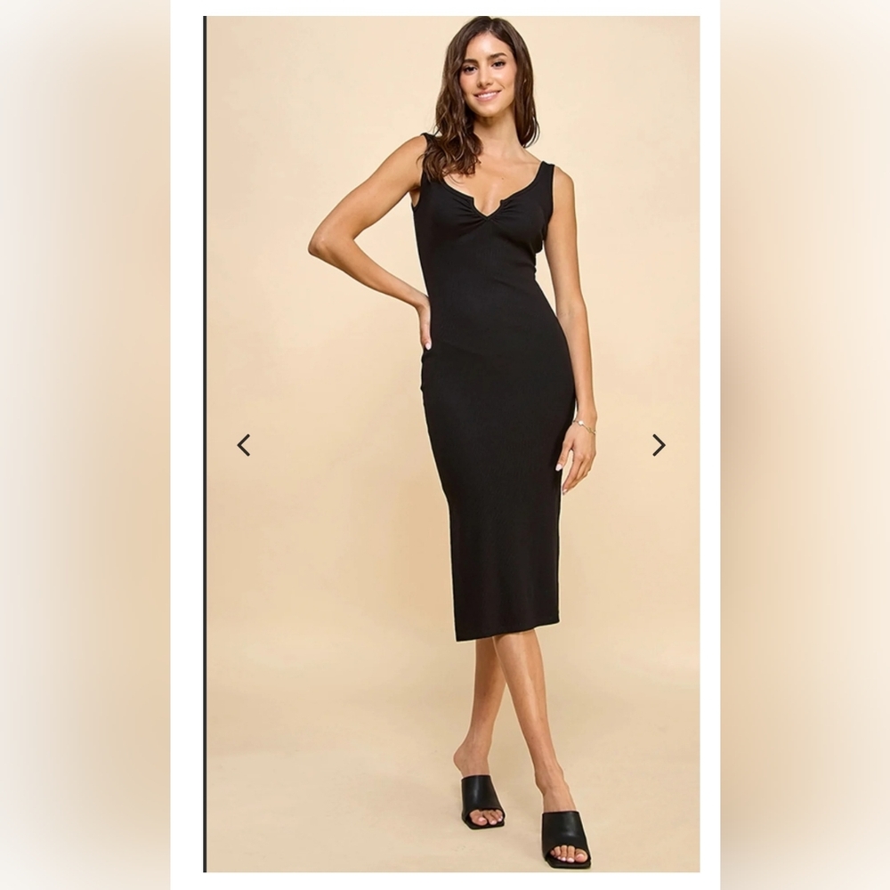 Notch Neck Black Dress